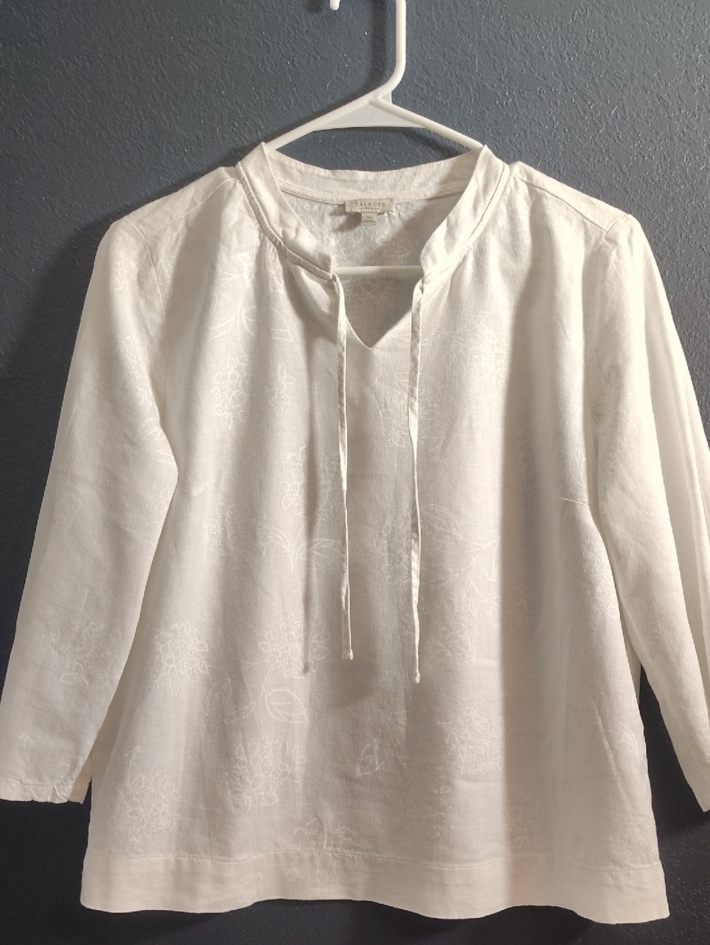 Talbots Peasant Festival Summer Cream Floral Linen Blend Sophisticated Tunic